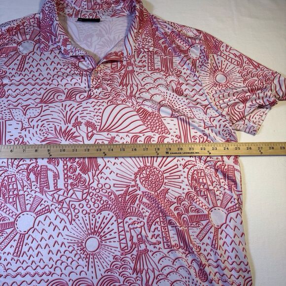 Yatta Golf Mens XXL Pink White Short Sleeve Golf Polo Shirt Hawaiian Theme Shaka - Picture 6 of 11